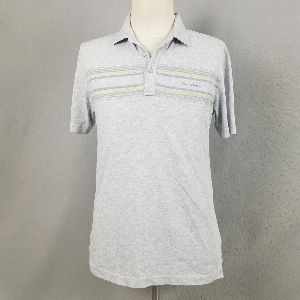 TravisMathew Polo Shirt Mens Medium Gray Chest Stripe Golf Casual Performance